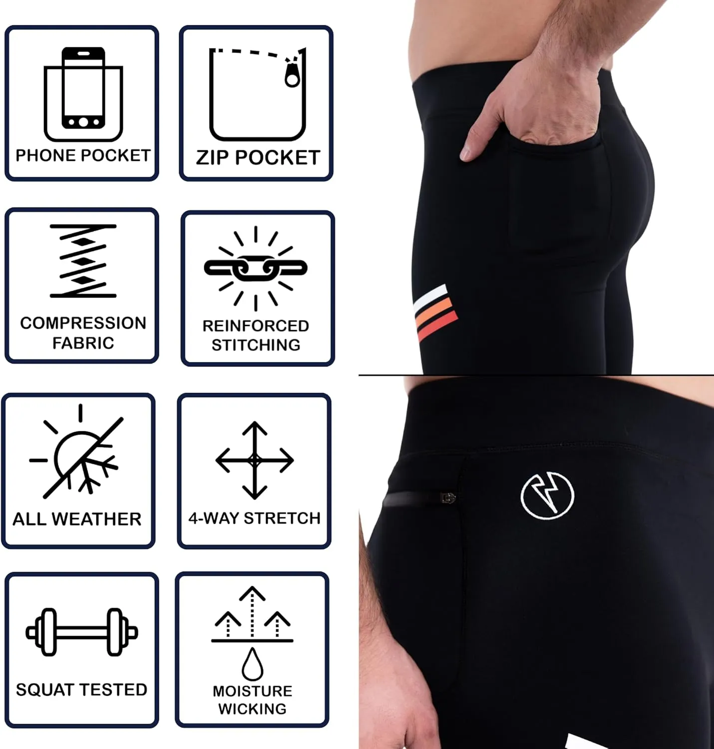 Kapow Meggings Performance Pro Range - Mens Compression Leggings with Pockets for Athletic Workout Performance