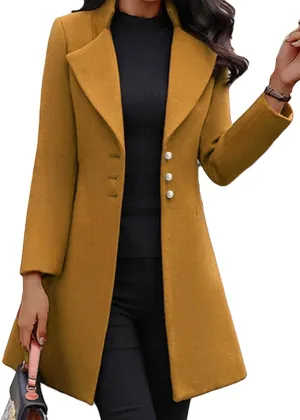 KELYWELL Women's Breasted Mid-Long Wool Blend Pea Coat Wool Blend Overcoat Winter Outwear Notch Lapel Open Front Jacket