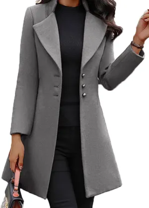 KELYWELL Women's Breasted Mid-Long Wool Blend Pea Coat Wool Blend Overcoat Winter Outwear Notch Lapel Open Front Jacket