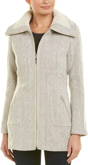 kensie Women's Full Zip Front Wool Blend Tweed Jacket
