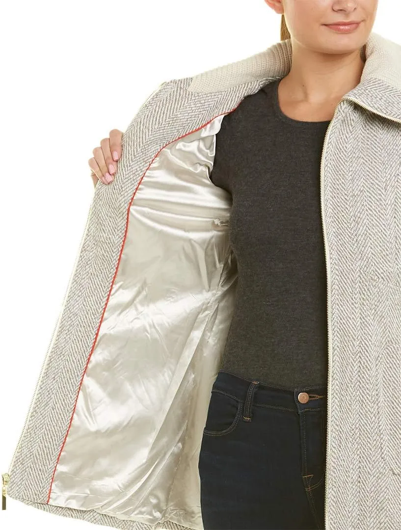 kensie Women's Full Zip Front Wool Blend Tweed Jacket