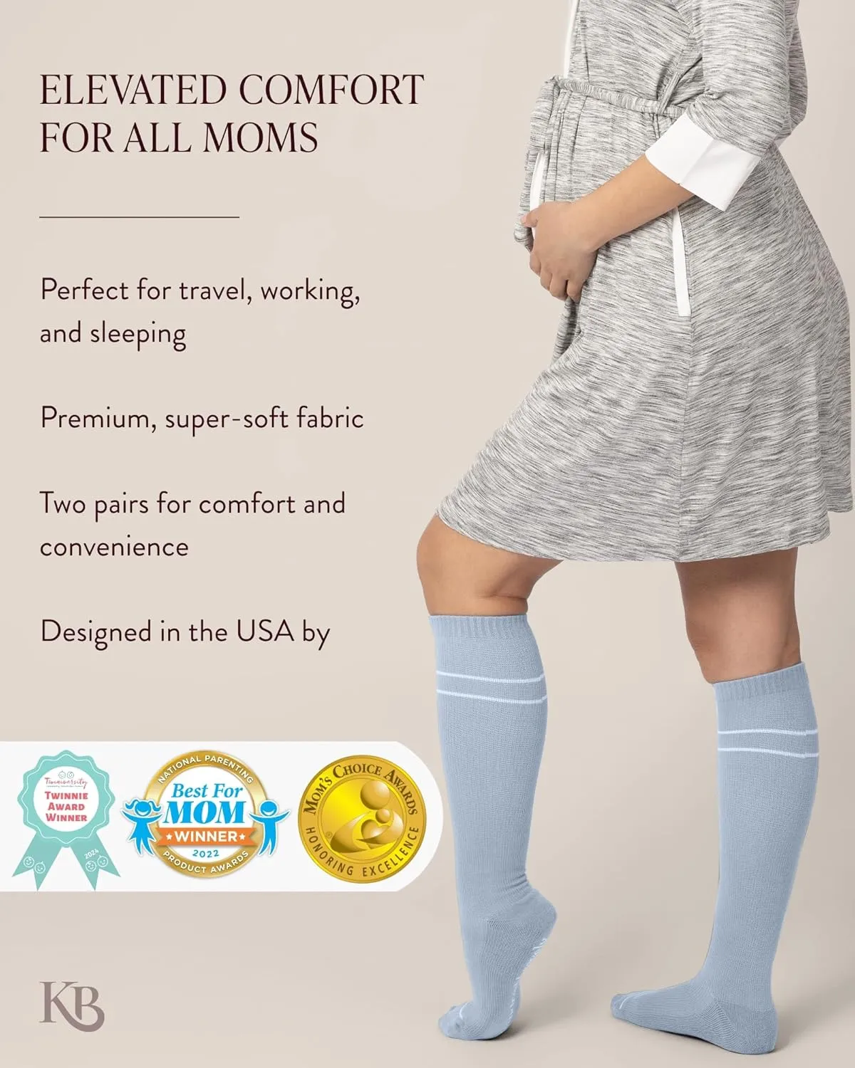 Kindred Bravely Maternity Compression Socks 2-Pack | Graduated Compression Socks for Circulation Pregnancy Travel