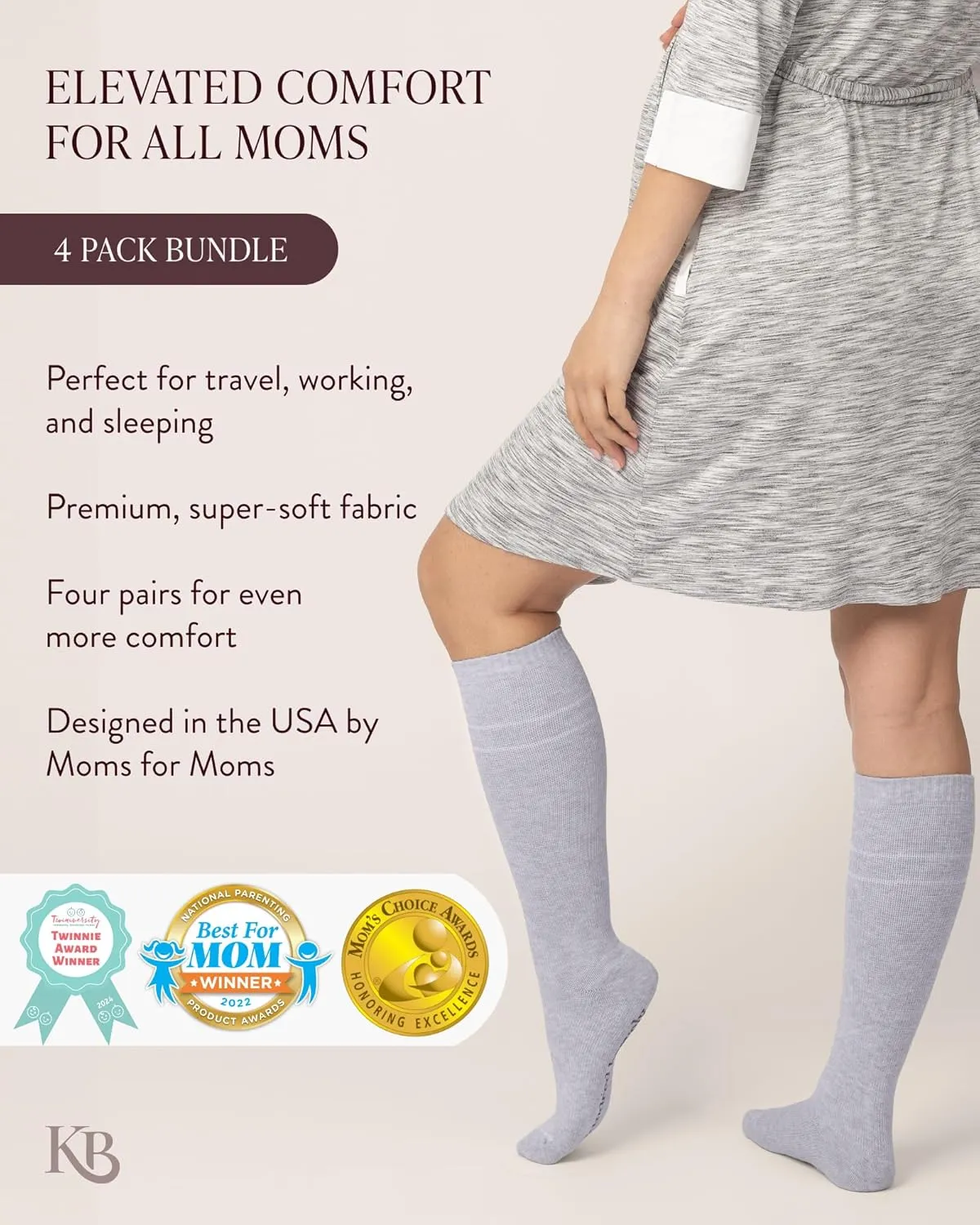 Kindred Bravely Maternity Compression Socks 2-Pack | Graduated Compression Socks for Circulation Pregnancy Travel