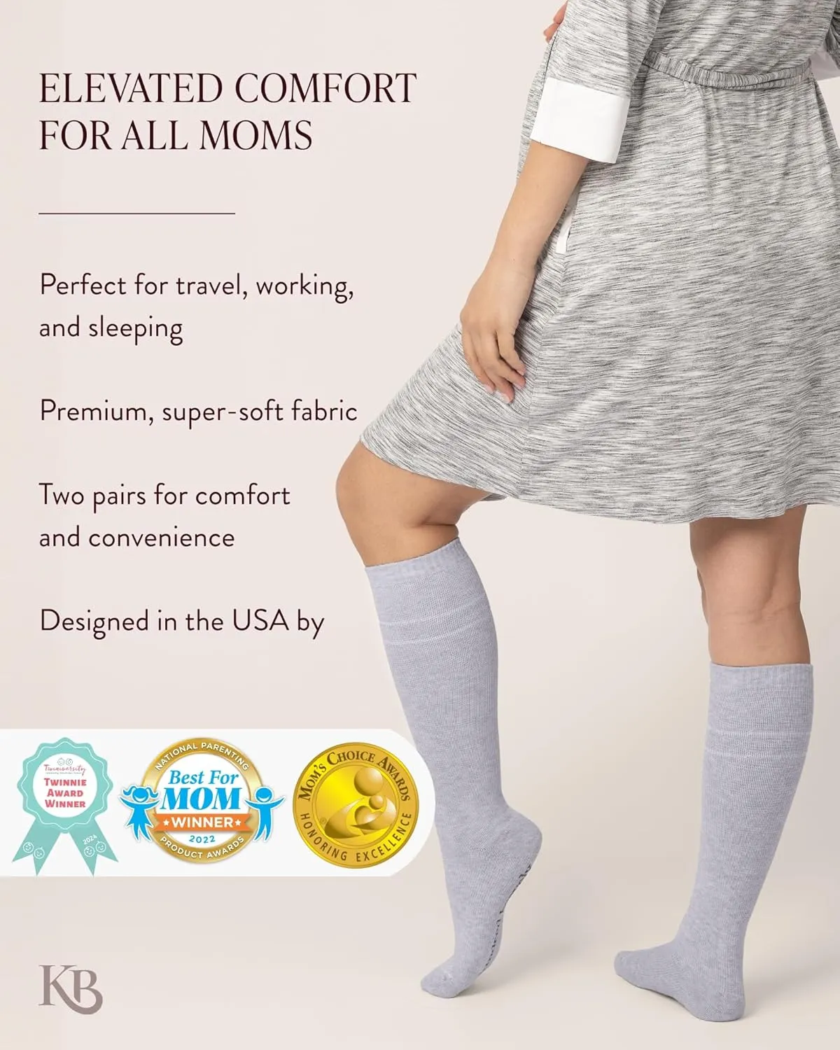 Kindred Bravely Maternity Compression Socks 2-Pack | Graduated Compression Socks for Circulation Pregnancy Travel