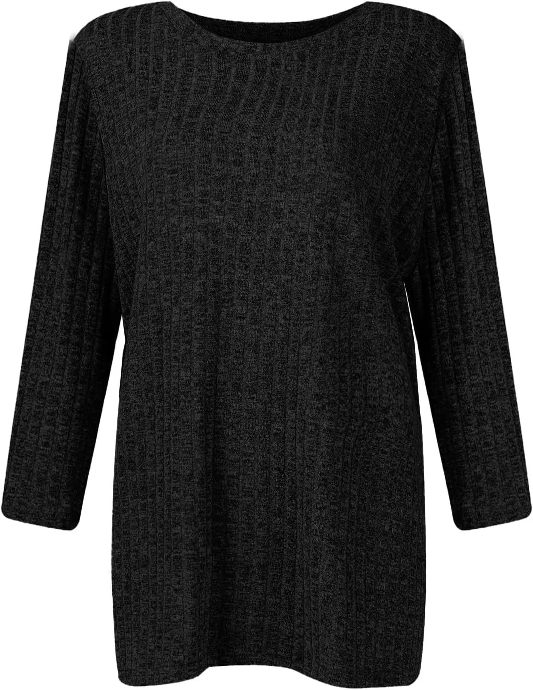Knit Sweater Women Winter 3/4 Length Sleeve Tshirts Shirts Plus Size Ribbed Knit Sweaters Crewneck Casual Outfits