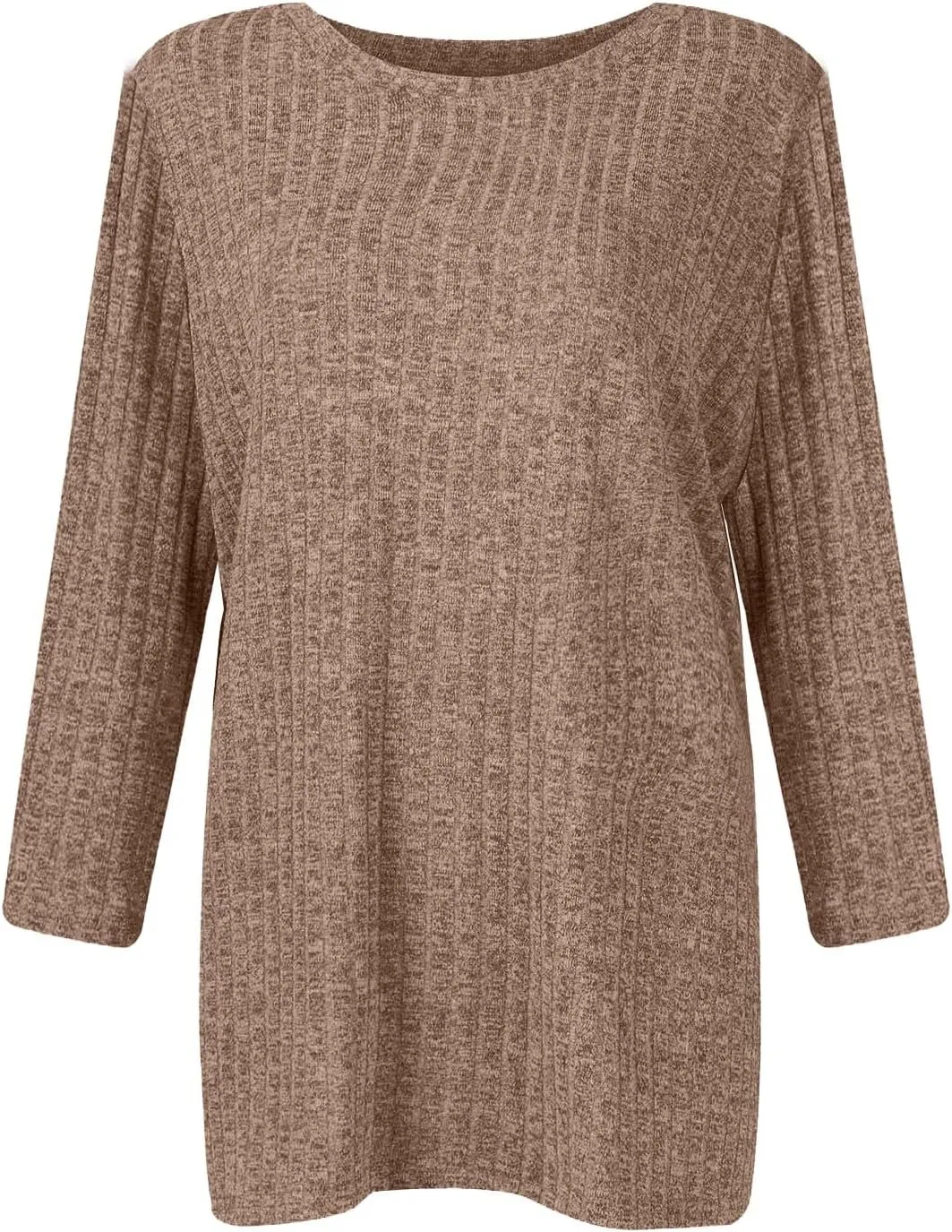 Knit Sweater Women Winter 3/4 Length Sleeve Tshirts Shirts Plus Size Ribbed Knit Sweaters Crewneck Casual Outfits