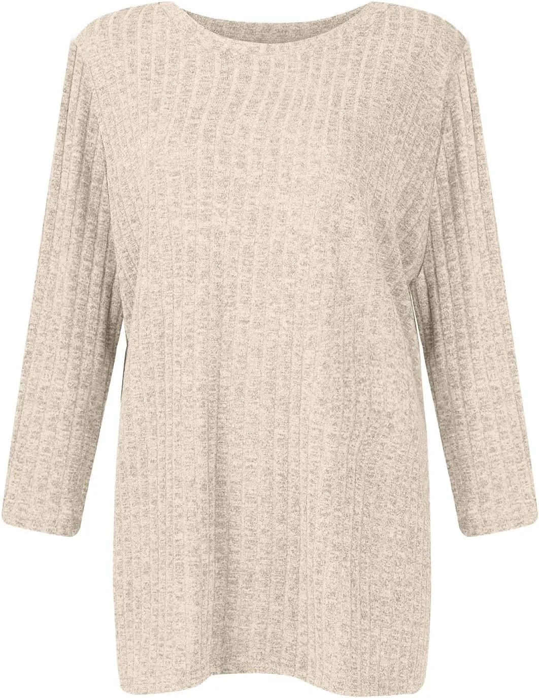 Knit Sweater Women Winter 3/4 Length Sleeve Tshirts Shirts Plus Size Ribbed Knit Sweaters Crewneck Casual Outfits