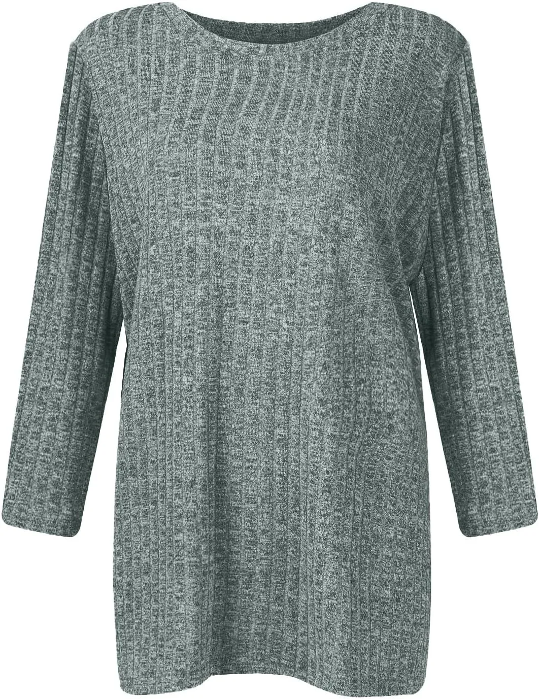 Knit Sweater Women Winter 3/4 Length Sleeve Tshirts Shirts Plus Size Ribbed Knit Sweaters Crewneck Casual Outfits