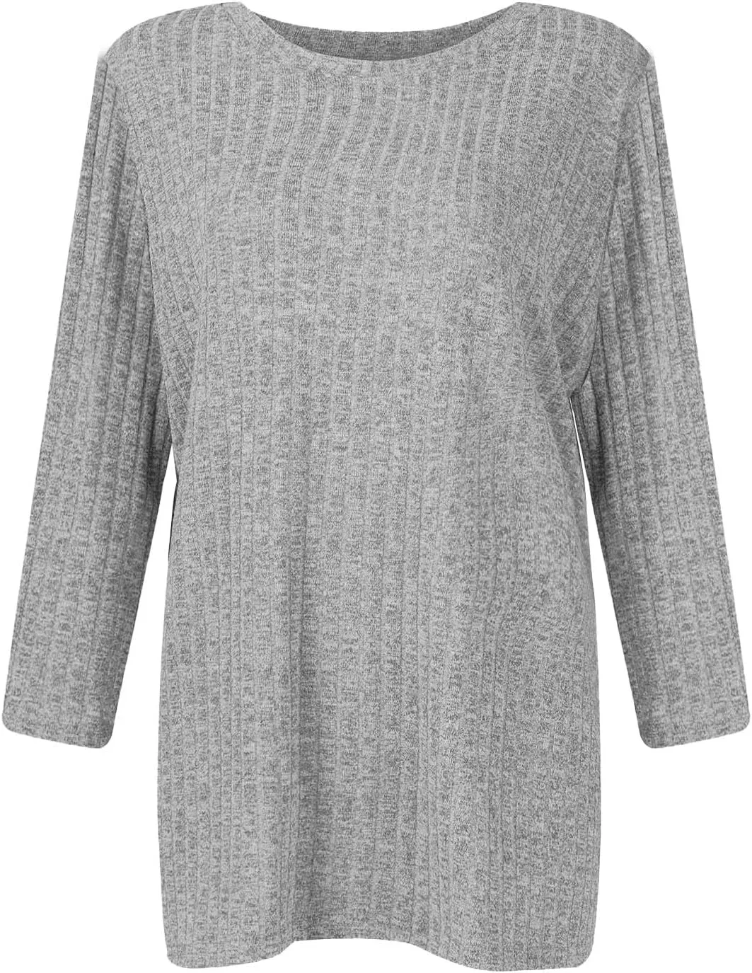 Knit Sweater Women Winter 3/4 Length Sleeve Tshirts Shirts Plus Size Ribbed Knit Sweaters Crewneck Casual Outfits