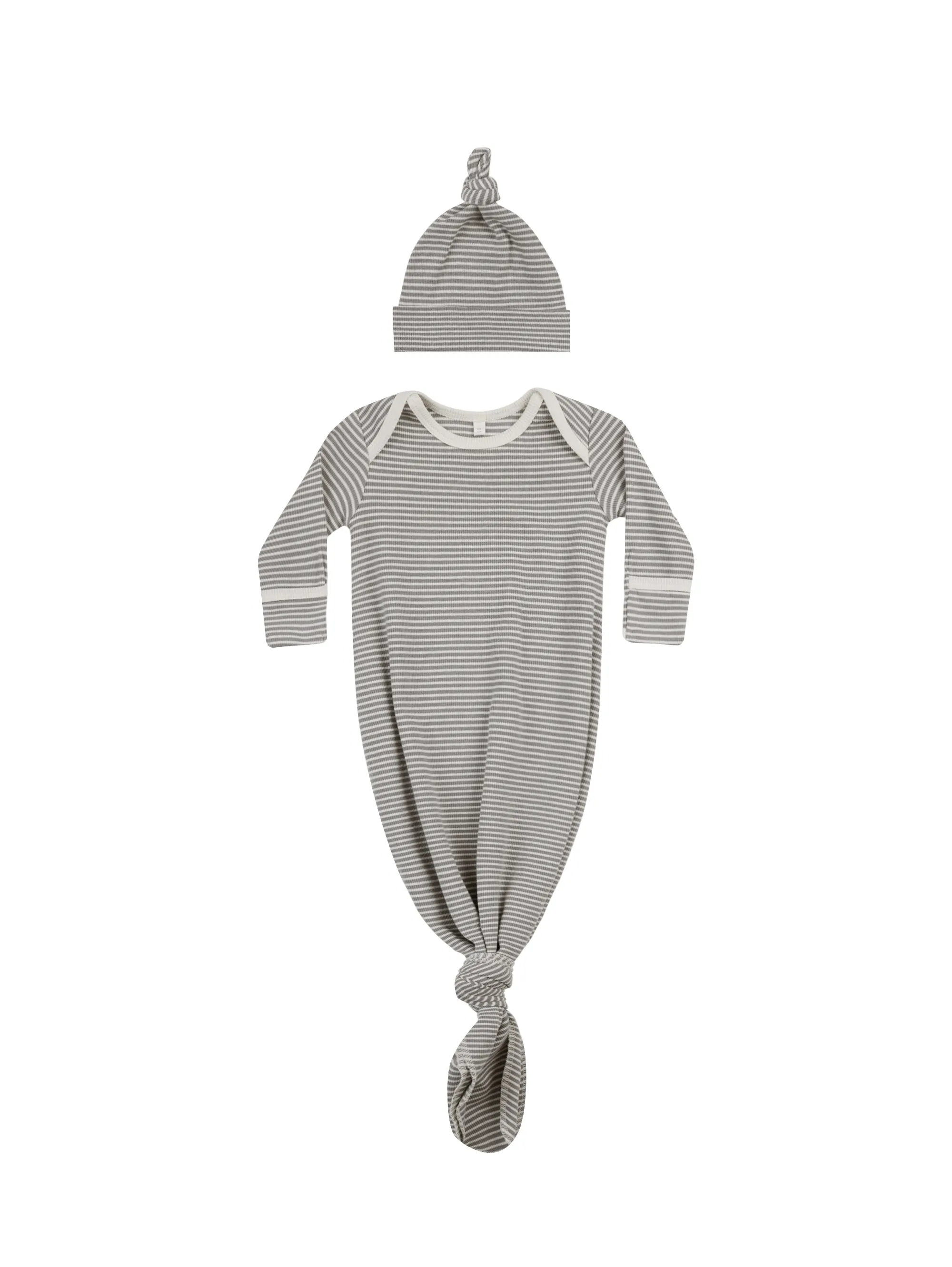 Knotted Baby Gown   Hat Set | Lagoon Micro Stripe