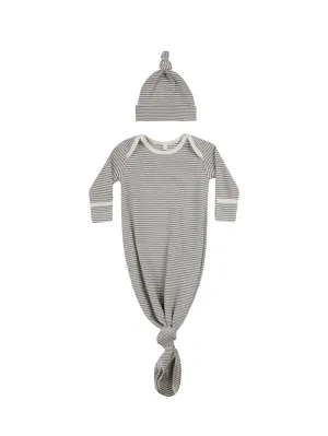 Knotted Baby Gown   Hat Set | Lagoon Micro Stripe