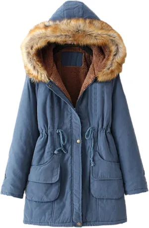 Kubbon Women's Winter Down Coat Fleece Lined Mid Length Parka Coats Long Sleeve Warm Puffer Jacket with Faux Fur Hood