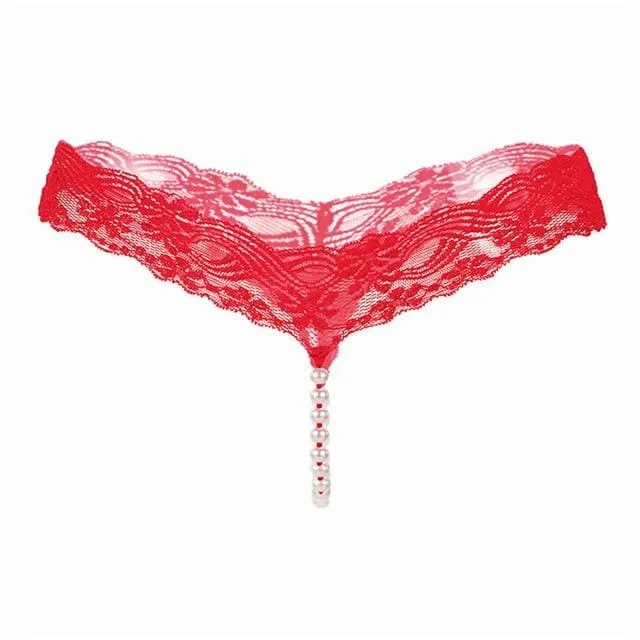 Lace G-strings And Thongs With Pearls Tangas Sexy Erotic Lingerie