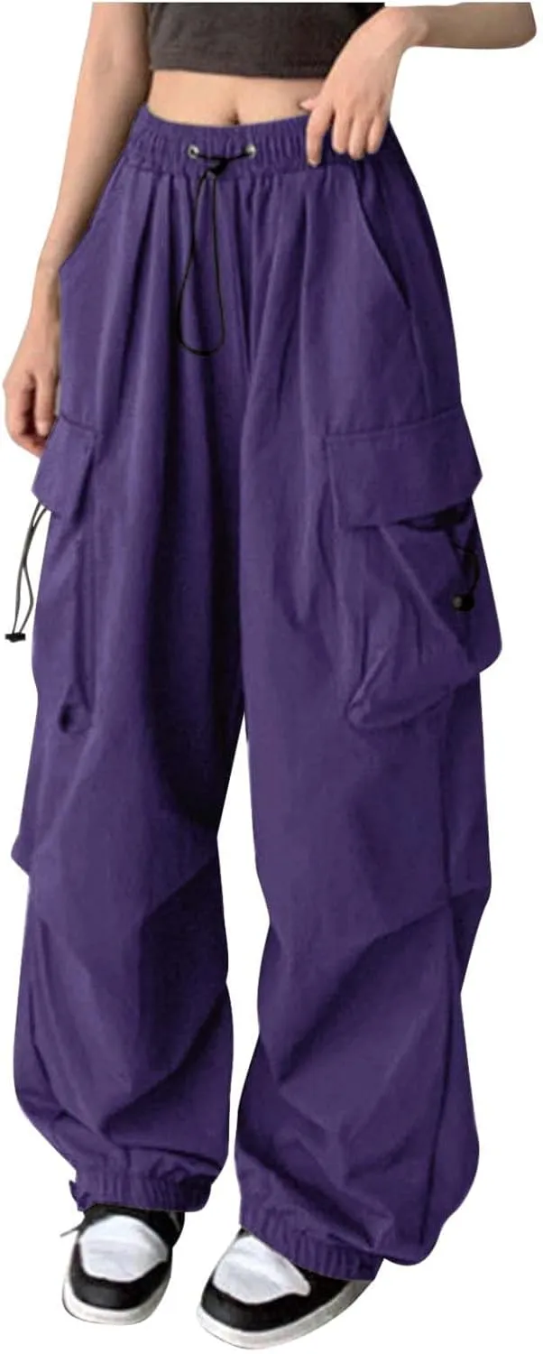 Ladies Pants Baggy Cargo Pants Y2k Women Casual Elastic Waist Trousers Loose Striped Spring Wide Leg Cargo Pants