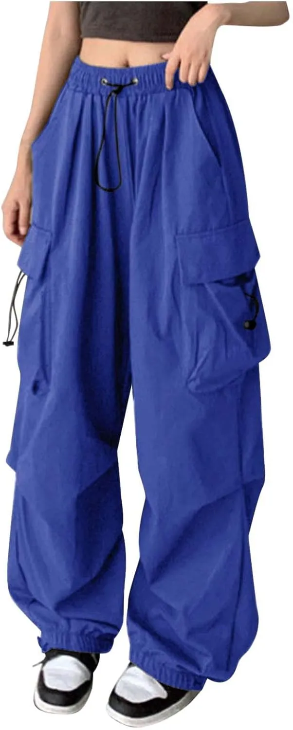 Ladies Pants Baggy Cargo Pants Y2k Women Casual Elastic Waist Trousers Loose Striped Spring Wide Leg Cargo Pants
