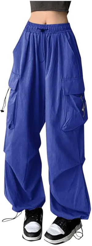 Ladies Pants Baggy Cargo Pants Y2k Women Casual Elastic Waist Trousers Loose Striped Spring Wide Leg Cargo Pants