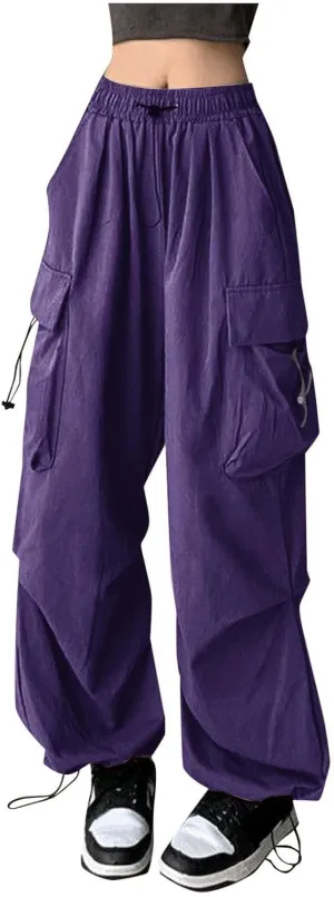 Ladies Pants Baggy Cargo Pants Y2k Women Casual Elastic Waist Trousers Loose Striped Spring Wide Leg Cargo Pants