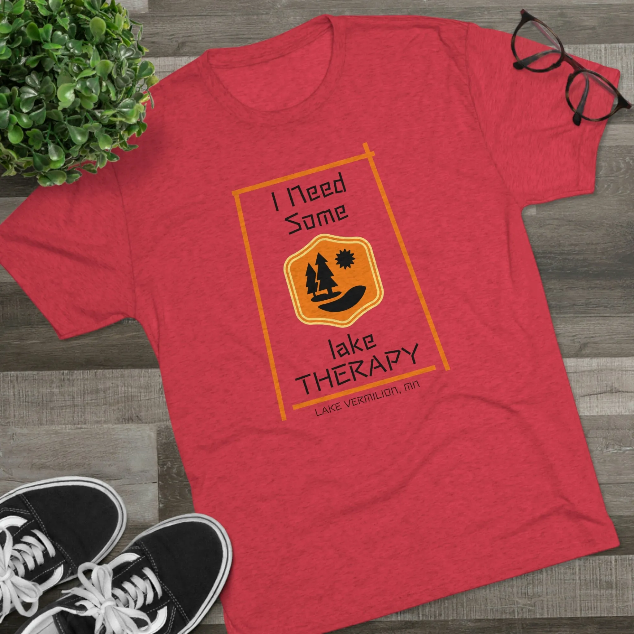 Lake Therapy - Orange Accents - Lake Vermilion - Unisex Tri-Blend Crew Tee