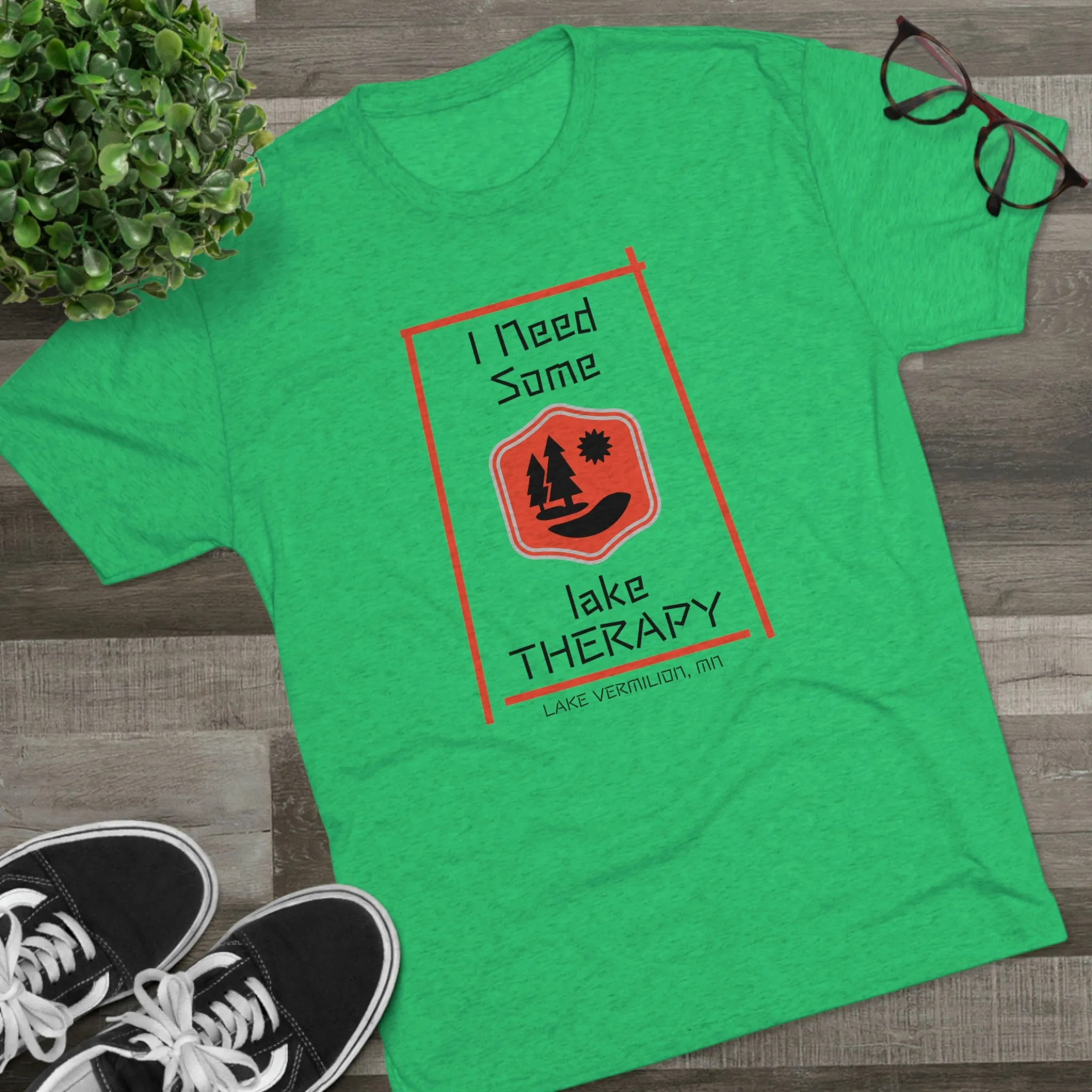 Lake Therapy - Red Accents - Lake Vermilion - Unisex Tri-Blend Crew Tee