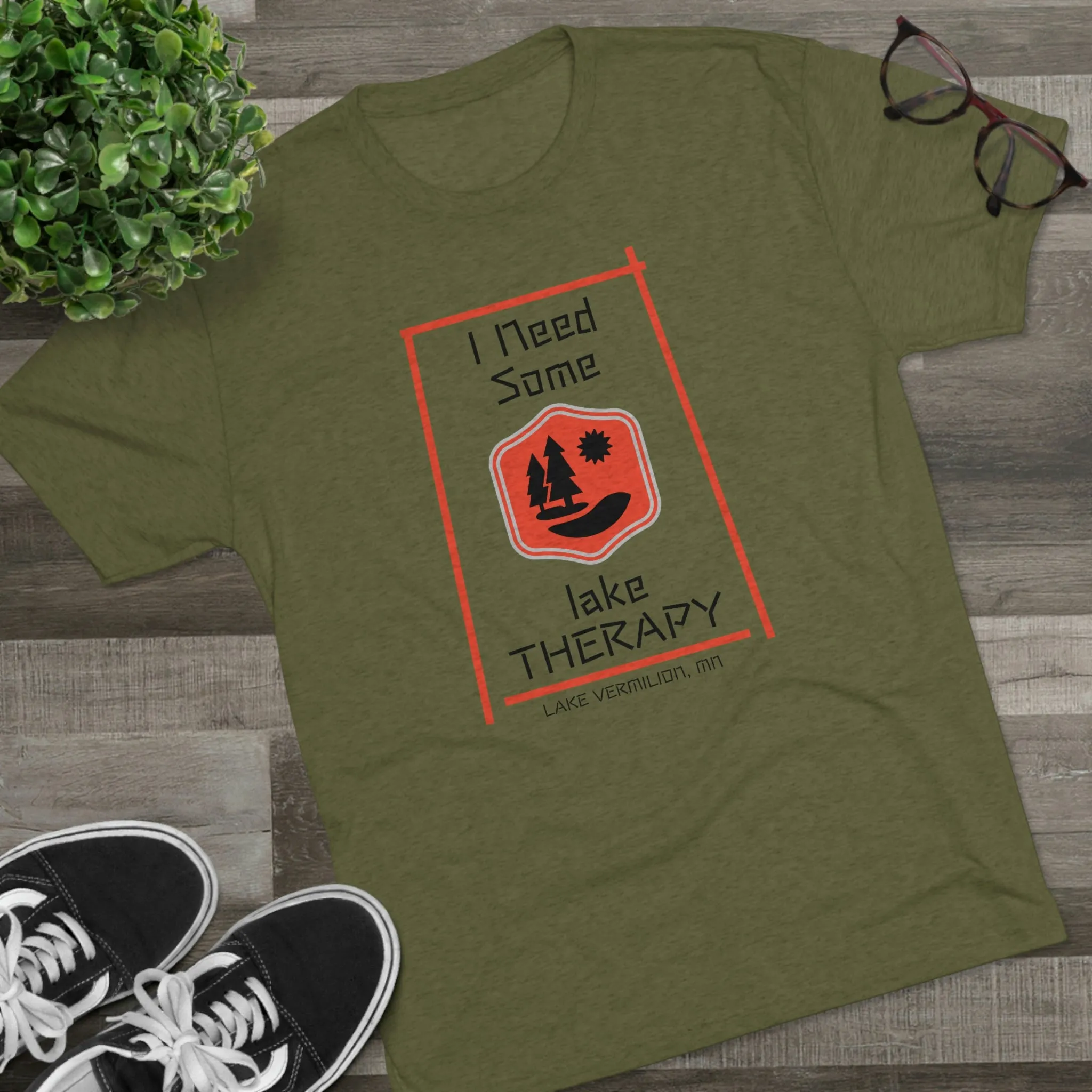 Lake Therapy - Red Accents - Lake Vermilion - Unisex Tri-Blend Crew Tee