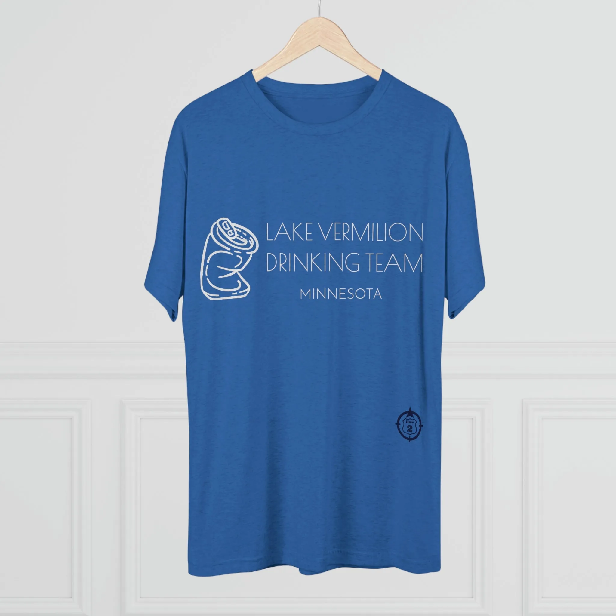 Lake Vermilion - Drinking Team - Crushed Can - White Graphic - Unisex Tri-Blend Crew Tee