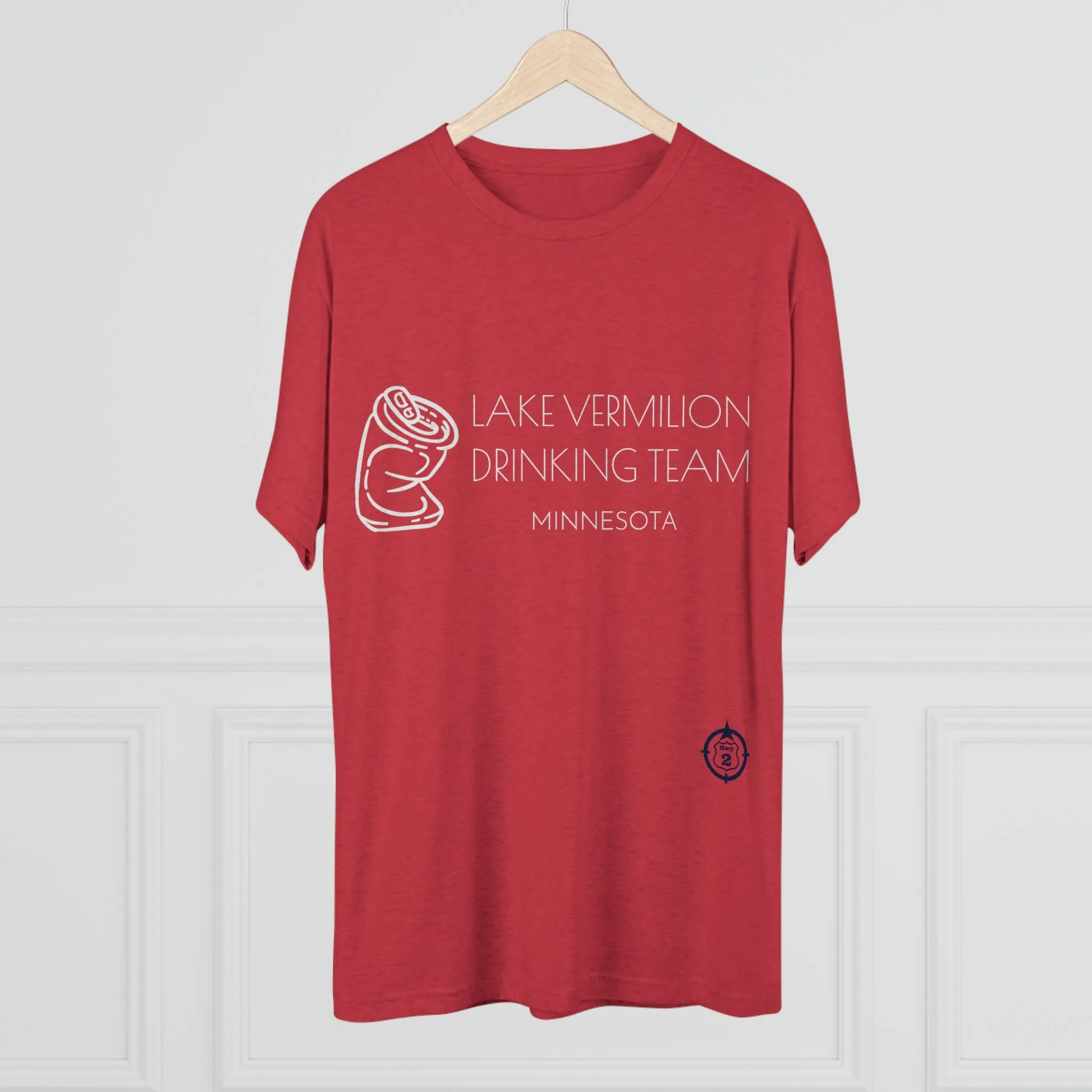 Lake Vermilion - Drinking Team - Crushed Can - White Graphic - Unisex Tri-Blend Crew Tee