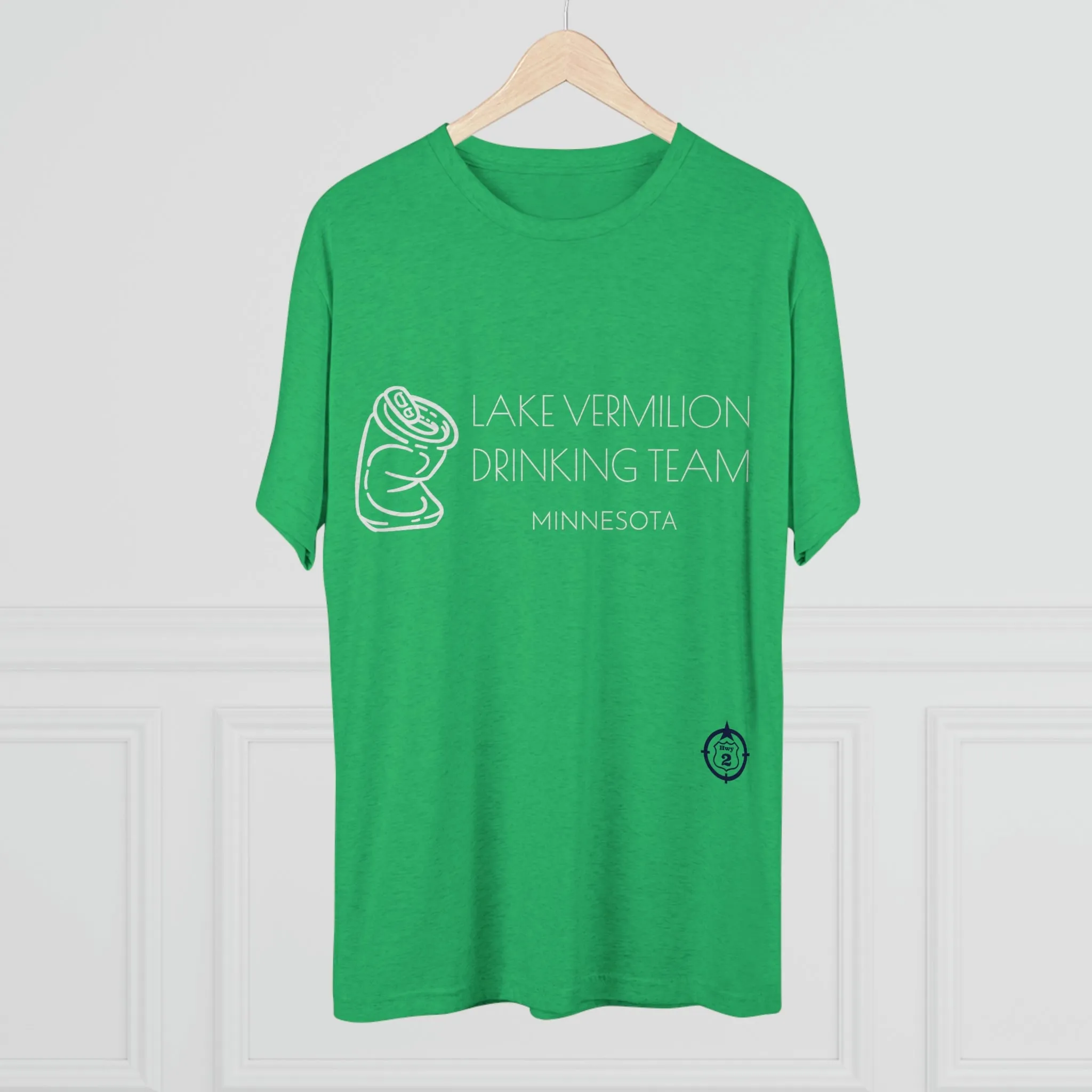 Lake Vermilion - Drinking Team - Crushed Can - White Graphic - Unisex Tri-Blend Crew Tee
