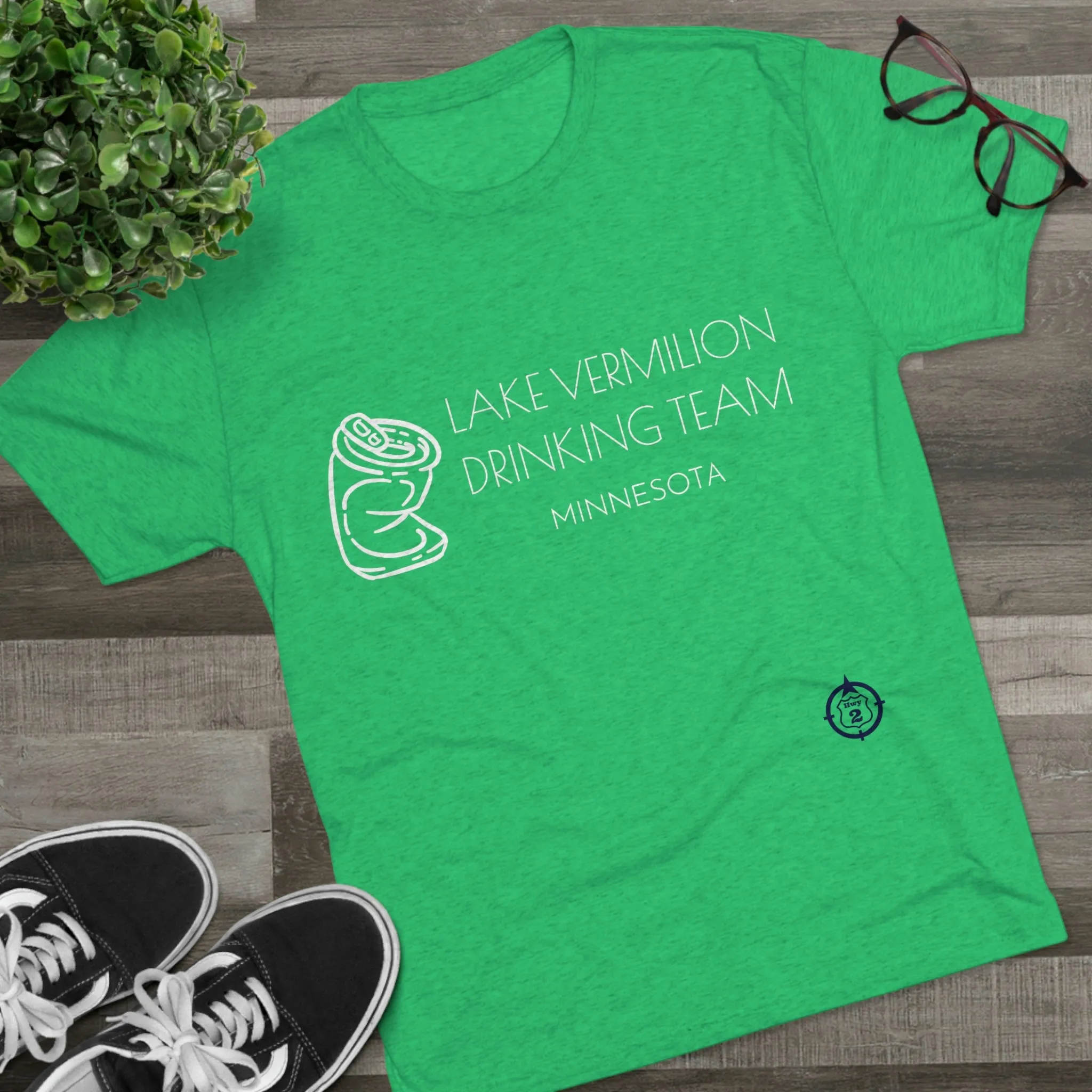 Lake Vermilion - Drinking Team - Crushed Can - White Graphic - Unisex Tri-Blend Crew Tee