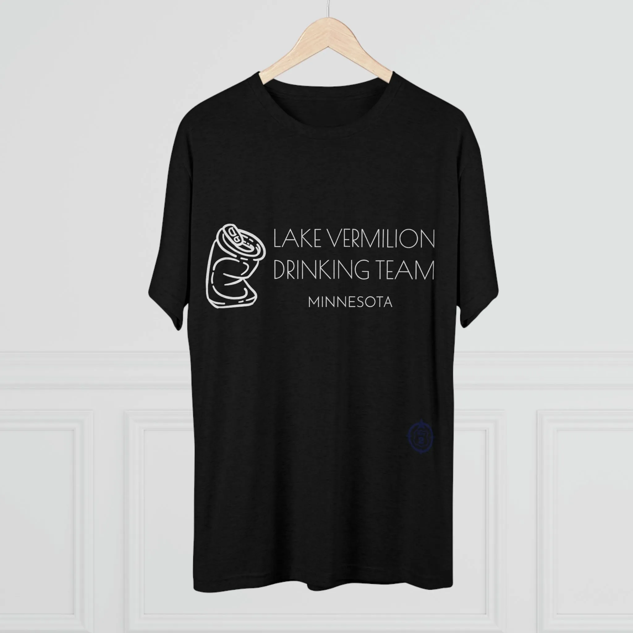 Lake Vermilion - Drinking Team - Crushed Can - White Graphic - Unisex Tri-Blend Crew Tee
