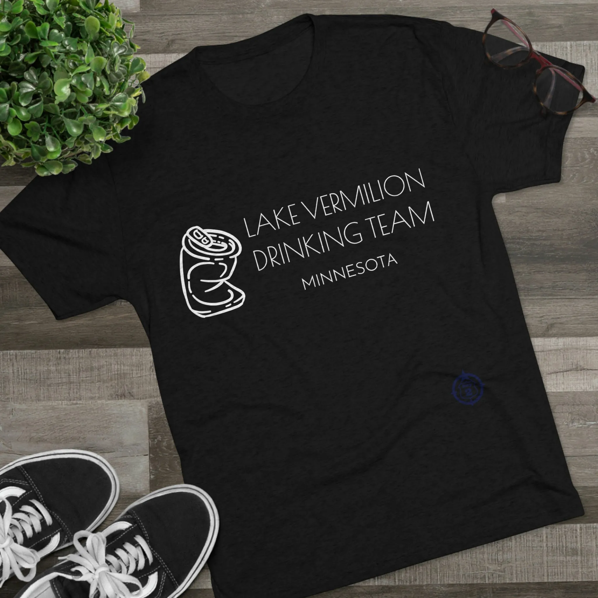 Lake Vermilion - Drinking Team - Crushed Can - White Graphic - Unisex Tri-Blend Crew Tee