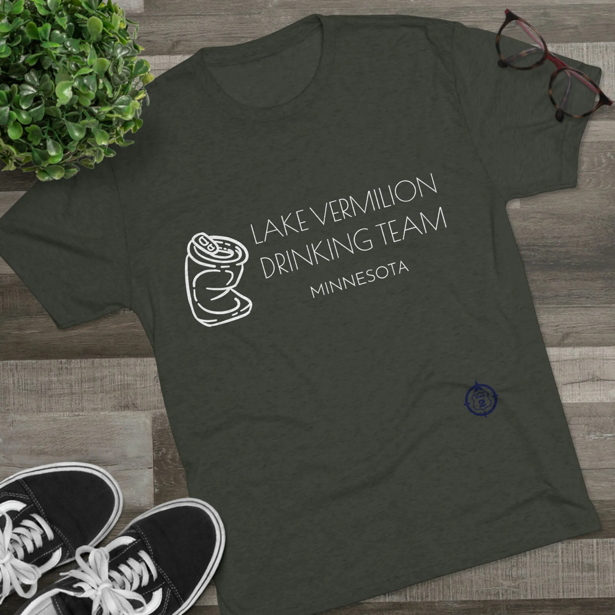 Lake Vermilion - Drinking Team - Crushed Can - White Graphic - Unisex Tri-Blend Crew Tee