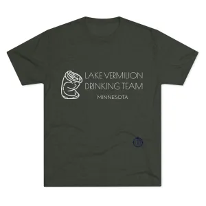 Lake Vermilion - Drinking Team - Crushed Can - White Graphic - Unisex Tri-Blend Crew Tee