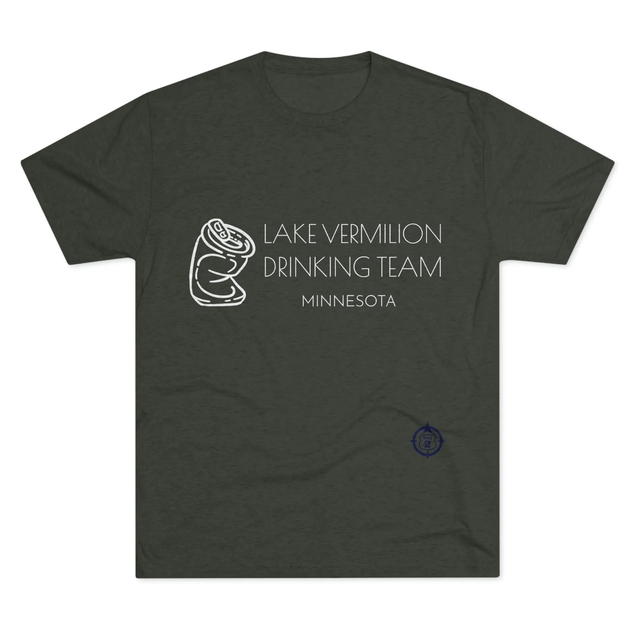 Lake Vermilion - Drinking Team - Crushed Can - White Graphic - Unisex Tri-Blend Crew Tee