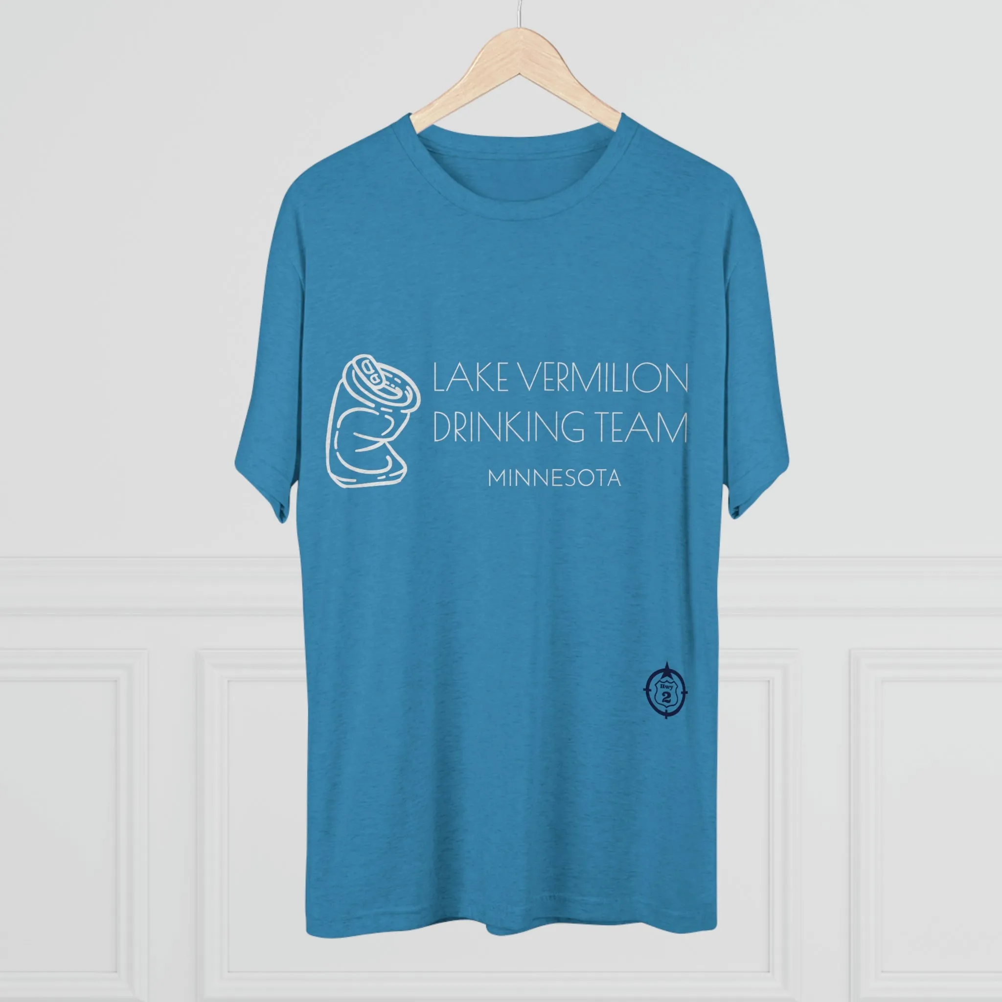 Lake Vermilion - Drinking Team - Crushed Can - White Graphic - Unisex Tri-Blend Crew Tee