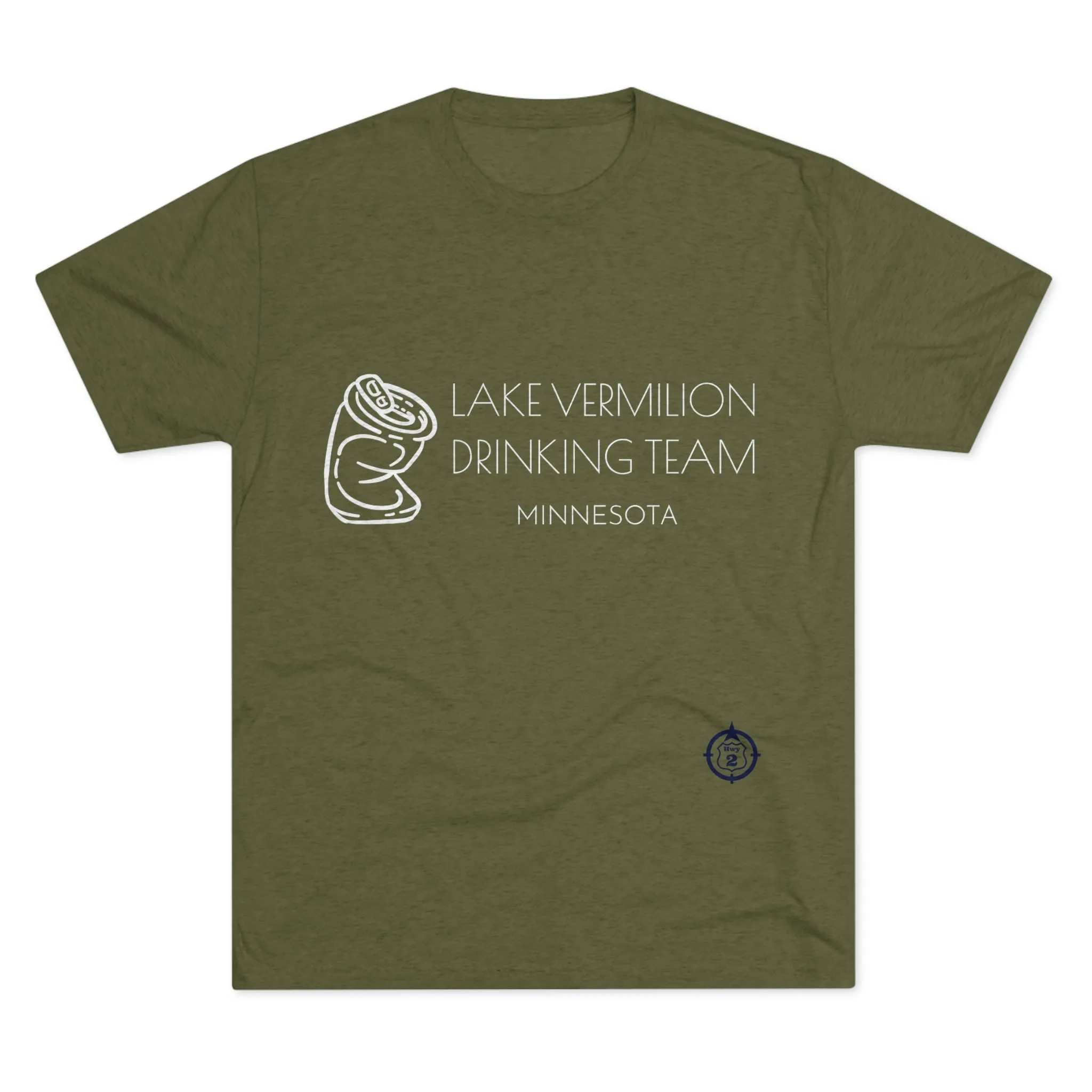 Lake Vermilion - Drinking Team - Crushed Can - White Graphic - Unisex Tri-Blend Crew Tee