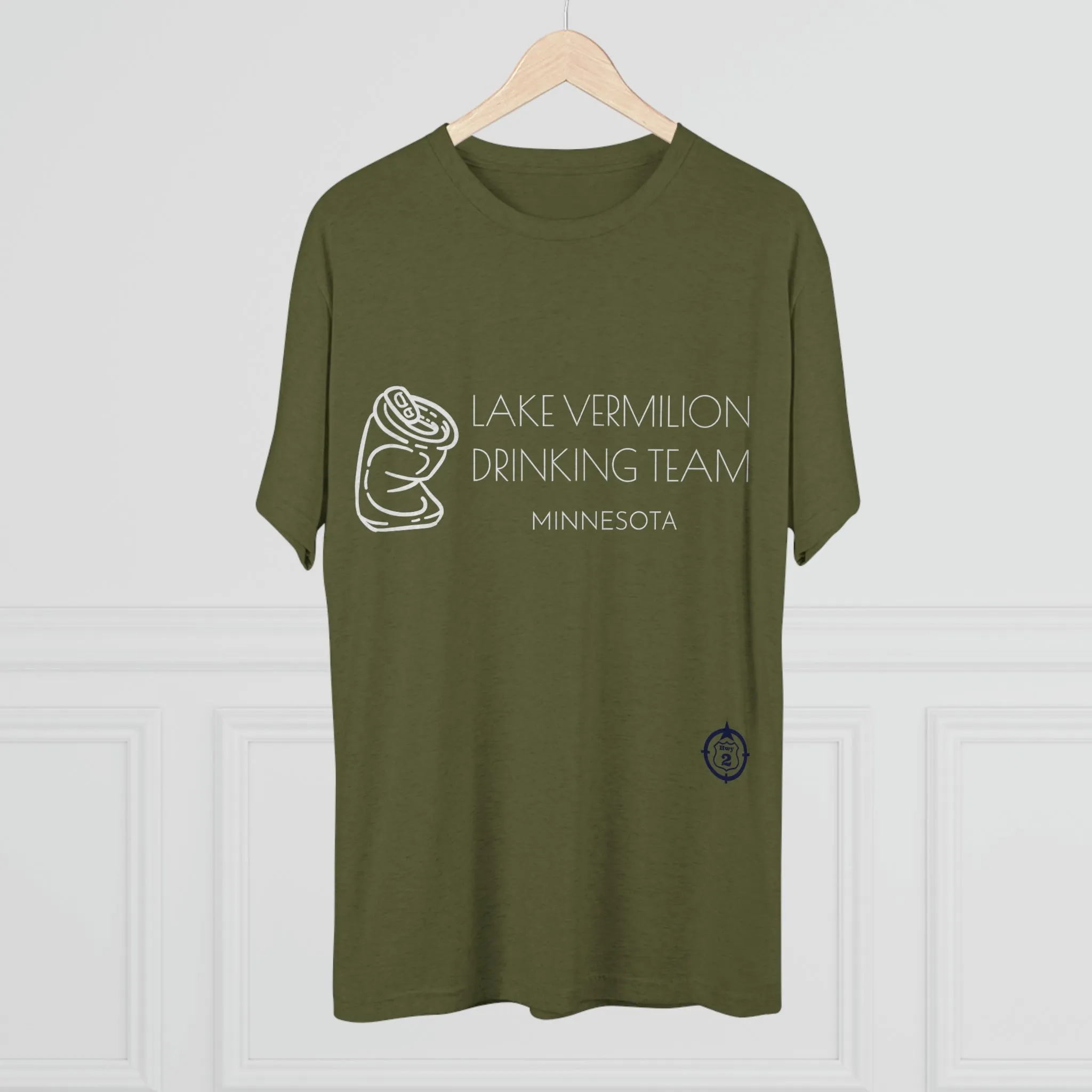 Lake Vermilion - Drinking Team - Crushed Can - White Graphic - Unisex Tri-Blend Crew Tee
