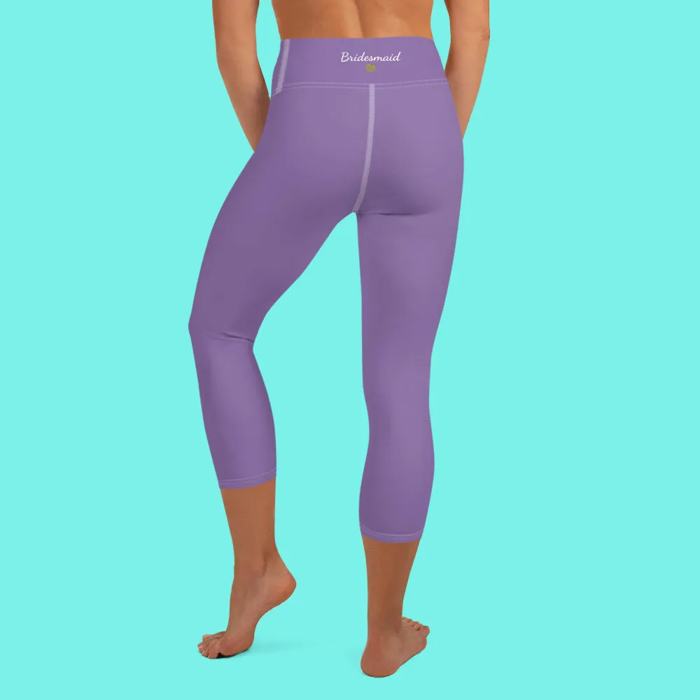 Lavender Pastel Purple Tights, Purple Solid Color Bridesmaid Print Yoga Capri Leggings-Made in USA