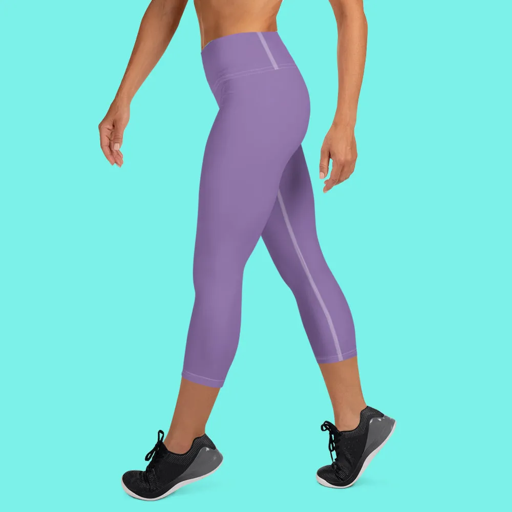 Lavender Pastel Purple Tights, Purple Solid Color Bridesmaid Print Yoga Capri Leggings-Made in USA