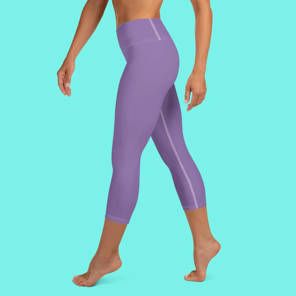 Lavender Pastel Purple Tights, Purple Solid Color Bridesmaid Print Yoga Capri Leggings-Made in USA