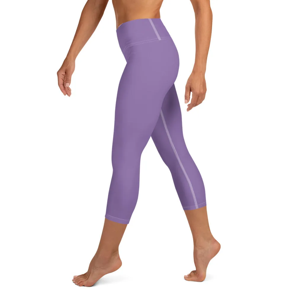 Lavender Pastel Purple Tights, Purple Solid Color Bridesmaid Print Yoga Capri Leggings-Made in USA