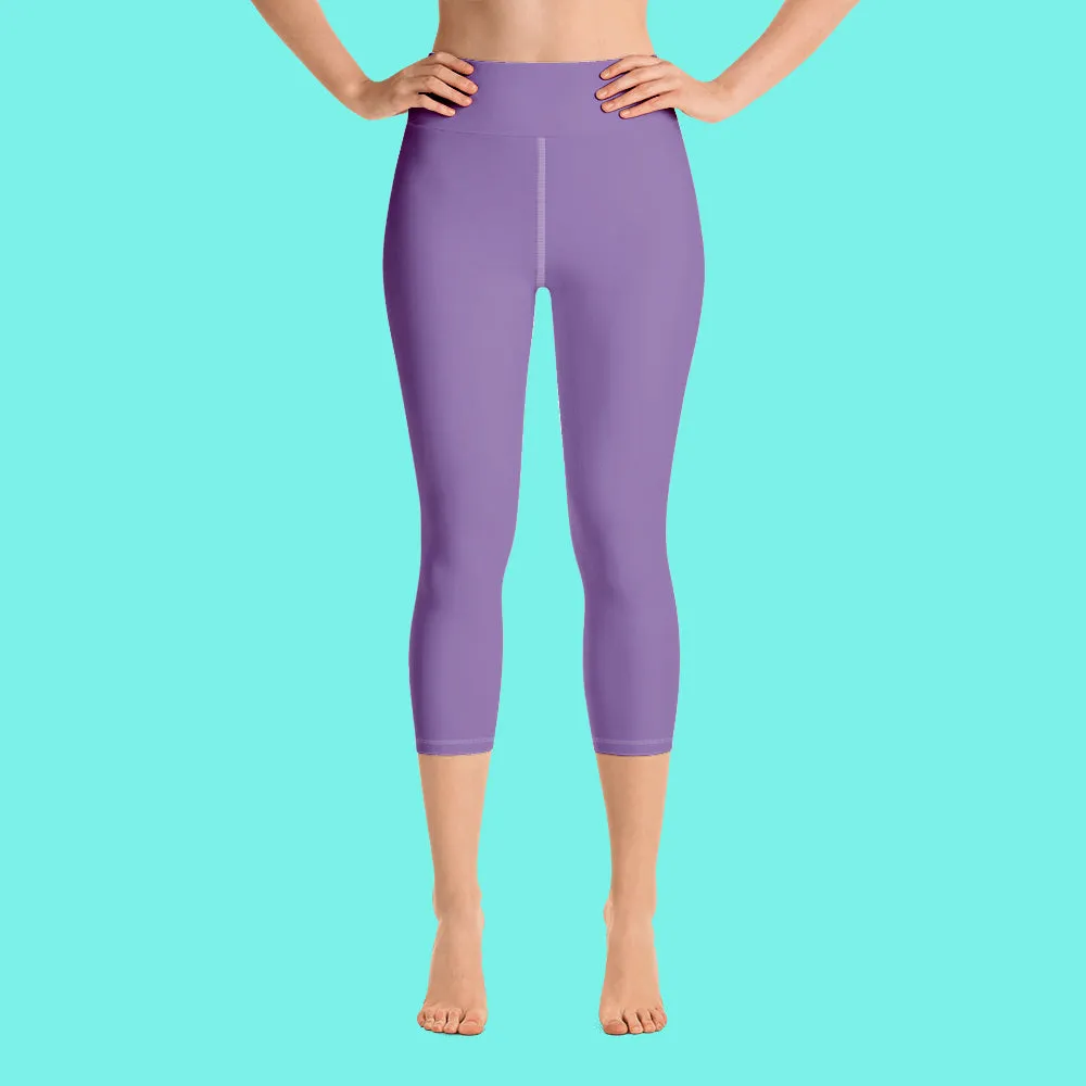Lavender Pastel Purple Tights, Purple Solid Color Bridesmaid Print Yoga Capri Leggings-Made in USA