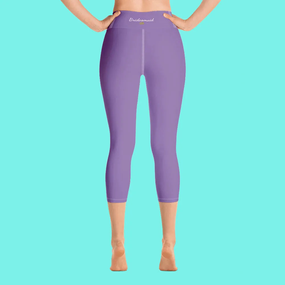 Lavender Pastel Purple Tights, Purple Solid Color Bridesmaid Print Yoga Capri Leggings-Made in USA