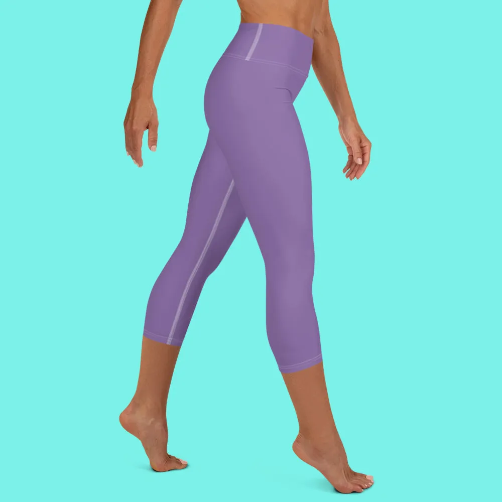 Lavender Pastel Purple Tights, Purple Solid Color Bridesmaid Print Yoga Capri Leggings-Made in USA
