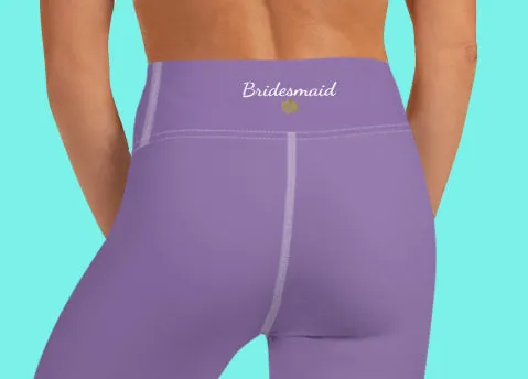 Lavender Pastel Purple Tights, Purple Solid Color Bridesmaid Print Yoga Capri Leggings-Made in USA