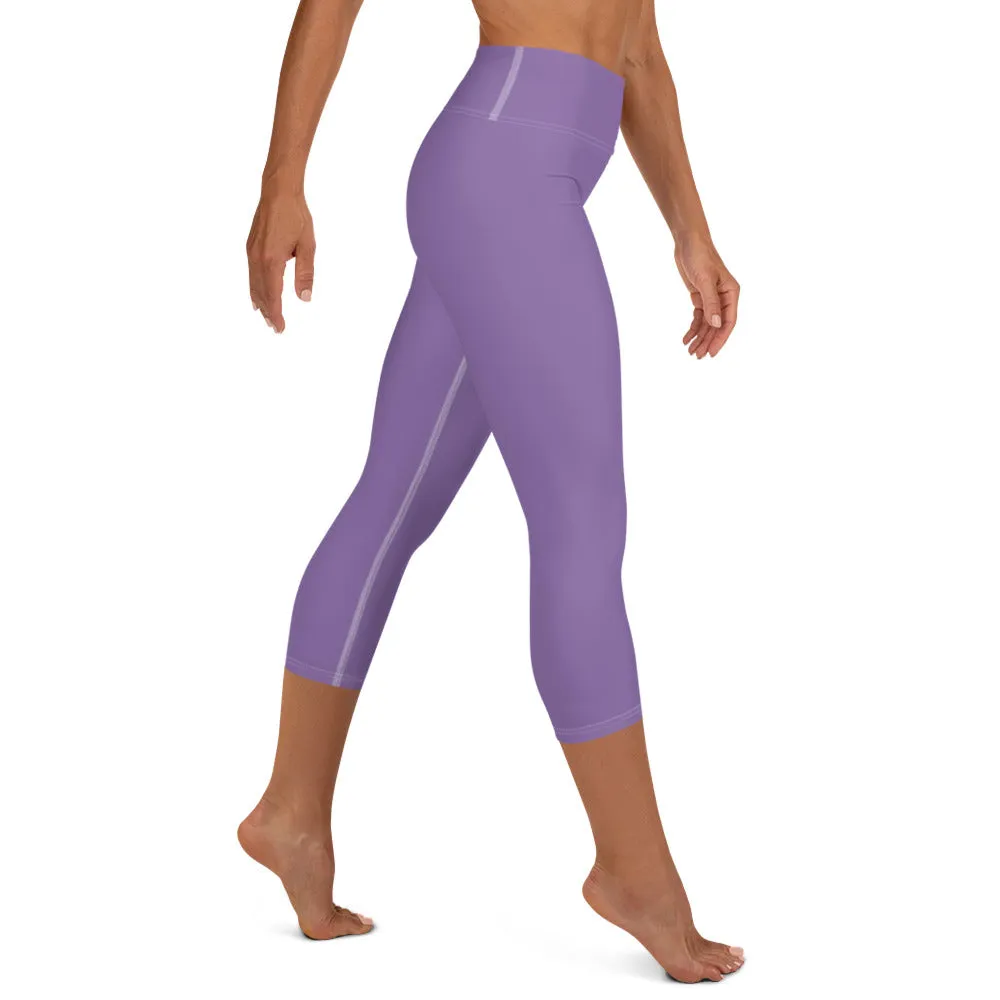 Lavender Pastel Purple Tights, Purple Solid Color Bridesmaid Print Yoga Capri Leggings-Made in USA