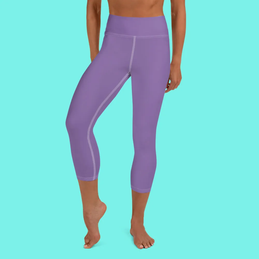 Lavender Pastel Purple Tights, Purple Solid Color Bridesmaid Print Yoga Capri Leggings-Made in USA
