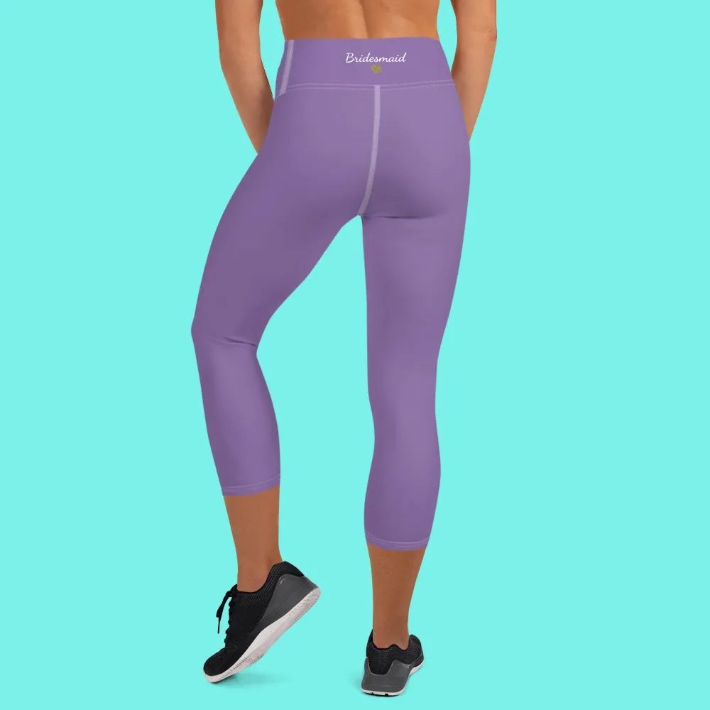 Lavender Pastel Purple Tights, Purple Solid Color Bridesmaid Print Yoga Capri Leggings-Made in USA