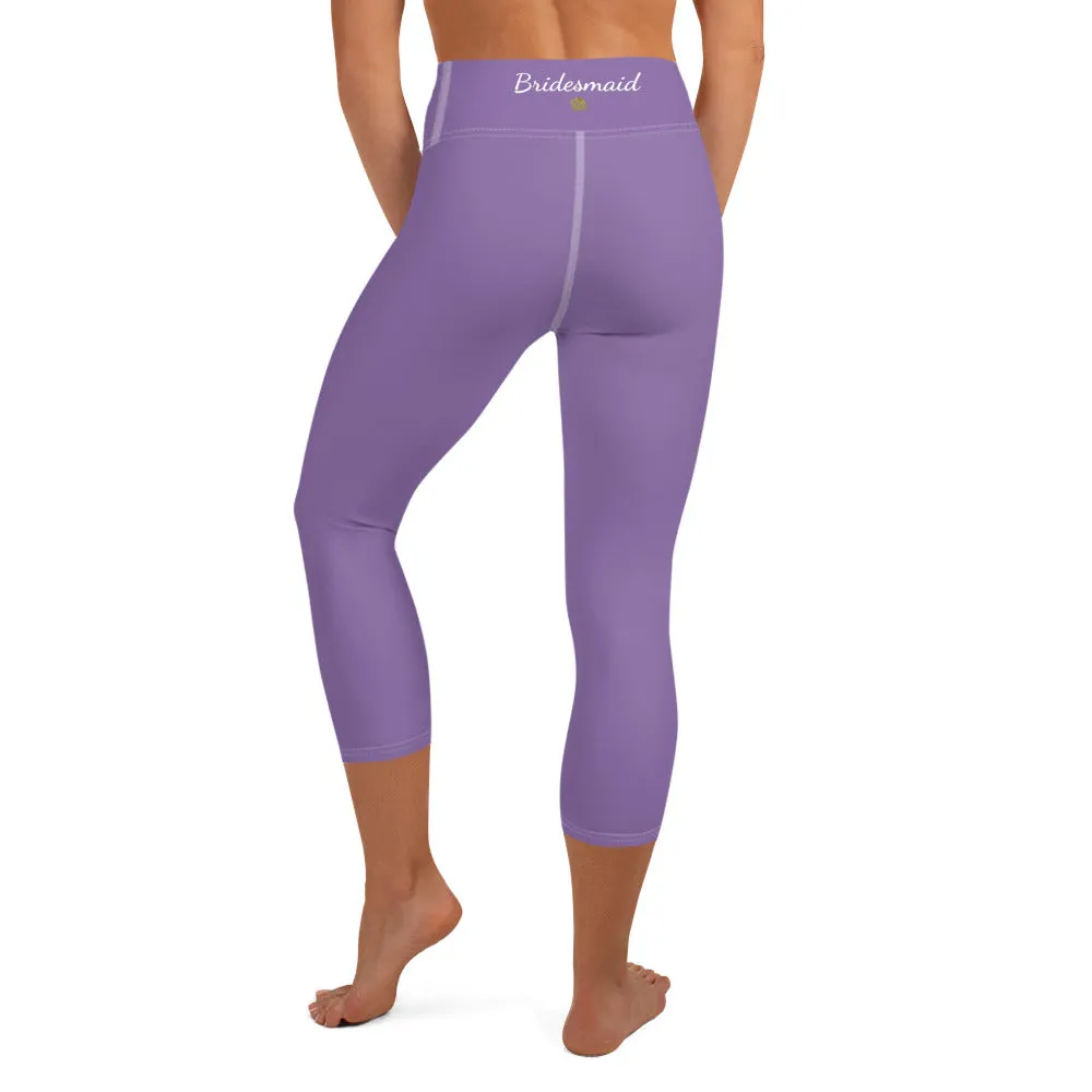 Lavender Pastel Purple Tights, Purple Solid Color Bridesmaid Print Yoga Capri Leggings-Made in USA