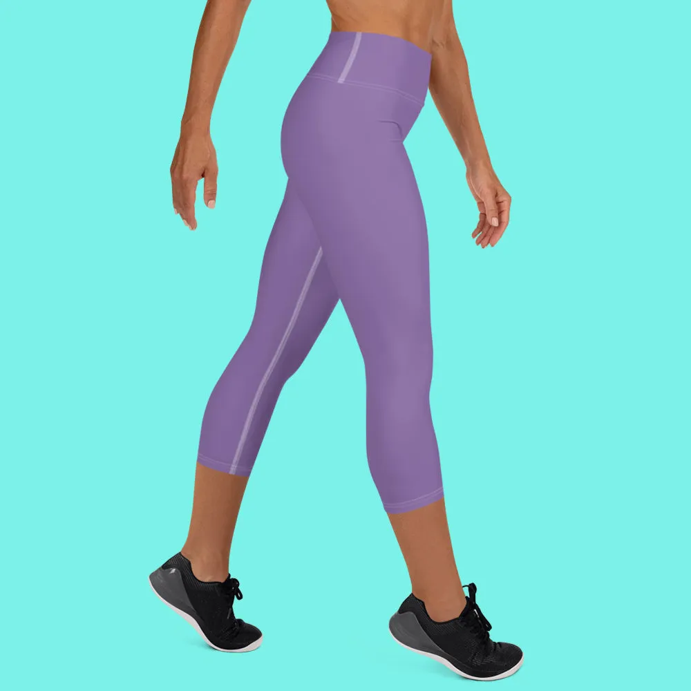 Lavender Pastel Purple Tights, Purple Solid Color Bridesmaid Print Yoga Capri Leggings-Made in USA