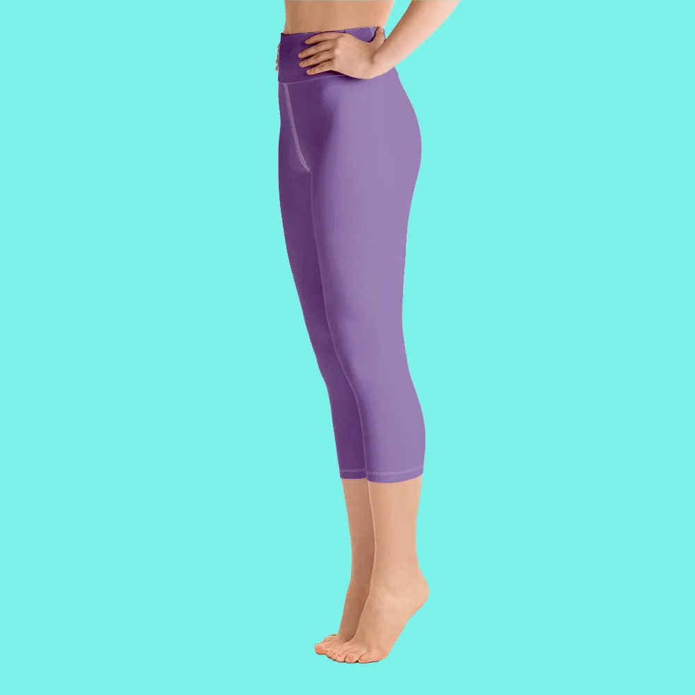 Lavender Pastel Purple Tights, Purple Solid Color Bridesmaid Print Yoga Capri Leggings-Made in USA